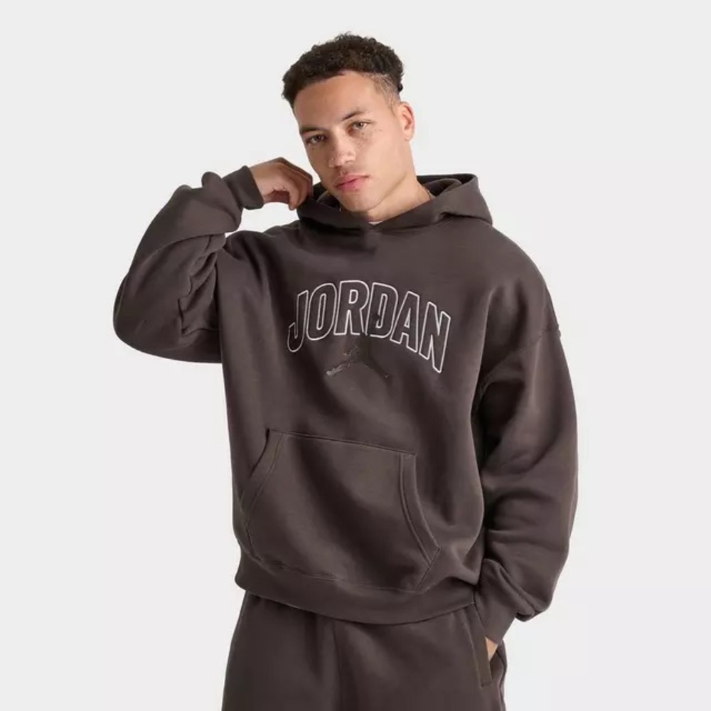 Men's Air Jordan Brooklyn Fleece Oversized Wordmark Hoodie Brown IB7421-237